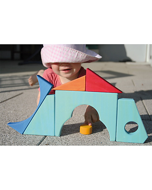 Grimm's Puzzle Car, Colorful - 8 pieces Wooden Stacking Toys