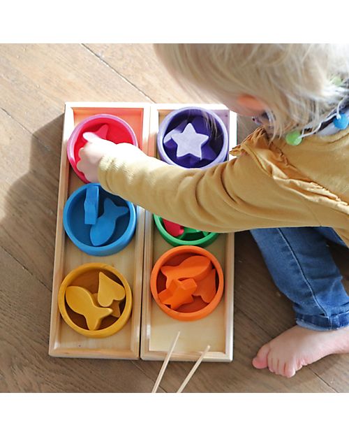 Grimm's Rainbow Bowls Sorting Game - FSC Lime Wood - Count and Sort by Colour! Montessori Toys