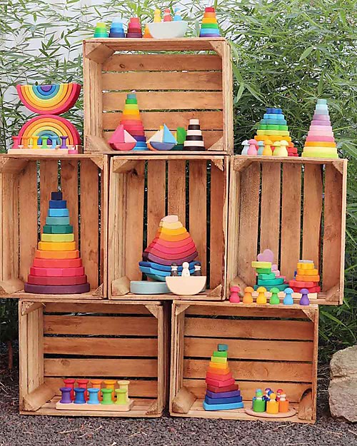 Grimm's Rainbow Friends Set - Wooden Educational Game Montessori Toys