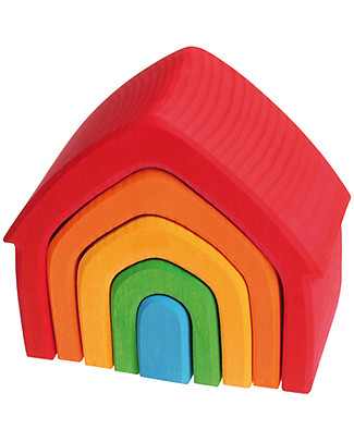 Grimm's Rainbow House, Coloured - 5 pieces Wooden Stacking Toys