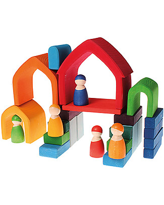 Grimm's Rainbow House, Coloured - 5 pieces Wooden Stacking Toys