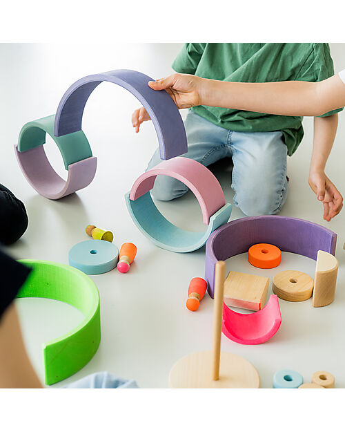 Grimm's Rainbow Tunnel - Neon Colors Green - 10 pieces - 14 cm Montessori Toys