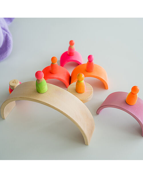 Grimm's Rainbow Tunnel - Neon Colors Pink - 10 pieces - 14 cm Montessori Toys
