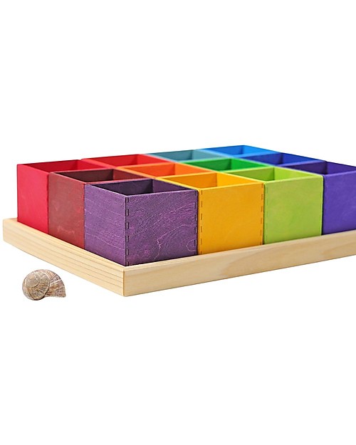 Grimm's Set of 12 Montessori Boxes - Rainbow - Wood Montessori Toys