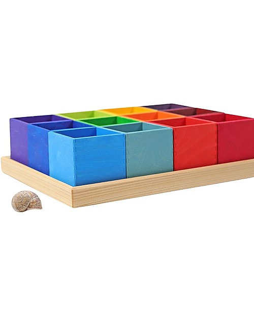 Grimm's Set of 12 Montessori Boxes - Rainbow - Wood Montessori Toys