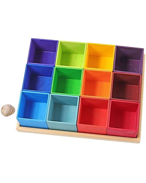 Grimm's Set of 12 Montessori Boxes - Rainbow - Wood Montessori Toys