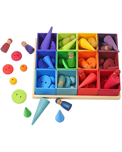 Grimm's Set of 12 Montessori Boxes - Rainbow - Wood Montessori Toys