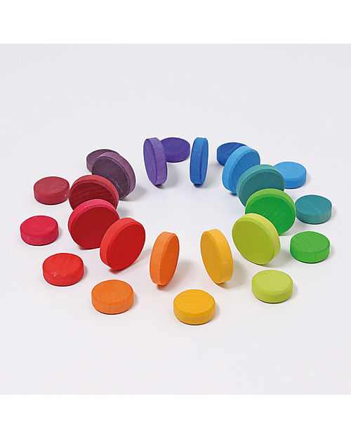 Grimm's Set of 24 Rainbow Coins - FSC Maple Wood Montessori Toys