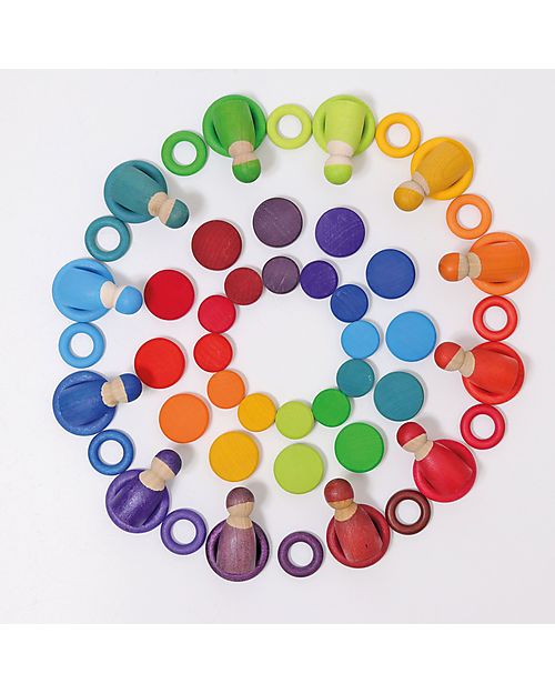 Grimm's Set of 24 Rainbow Coins - FSC Maple Wood Montessori Toys