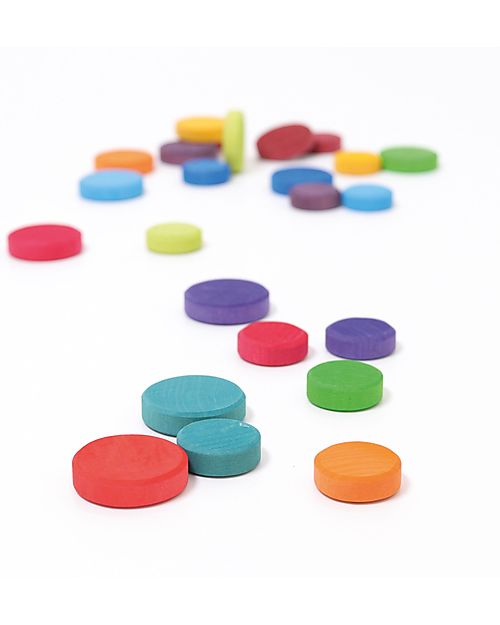 Grimm's Set of 24 Rainbow Coins - FSC Maple Wood Montessori Toys