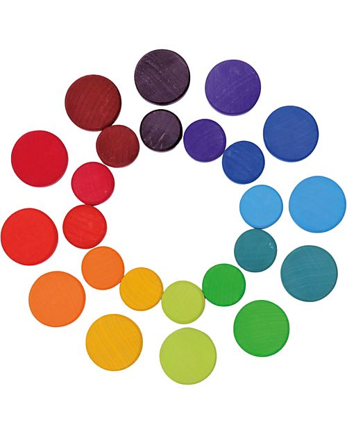 Grimm's Set of 24 Rainbow Coins - FSC Maple Wood Montessori Toys