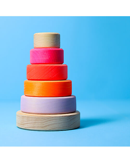 Grimm's Small Conical Tower - Neon Pink - Includes 5 Rings Montessori Toys