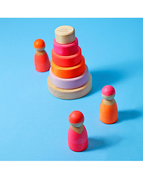 Grimm's Small Conical Tower - Neon Pink - Includes 5 Rings Montessori Toys