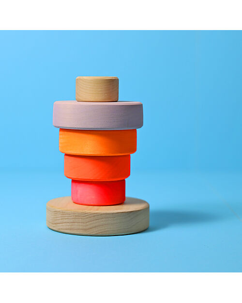 Grimm's Small Conical Tower - Neon Pink - Includes 5 Rings Montessori Toys