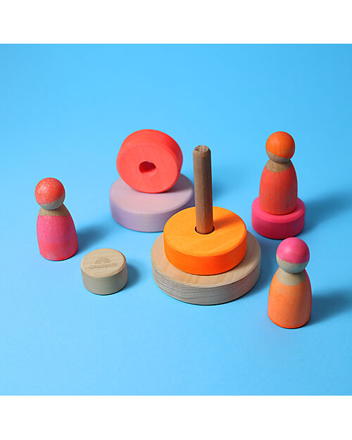 Grimm's Small Conical Tower - Neon Pink - Includes 5 Rings Montessori Toys
