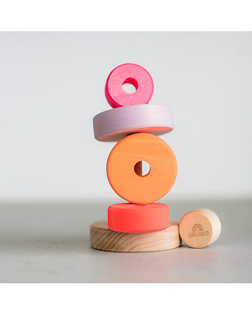 Grimm's Small Conical Tower - Neon Pink - Includes 5 Rings Montessori Toys