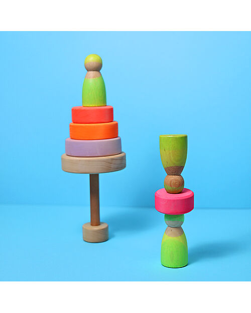 Grimm's Small Conical Tower - Neon Pink - Includes 5 Rings Montessori Toys