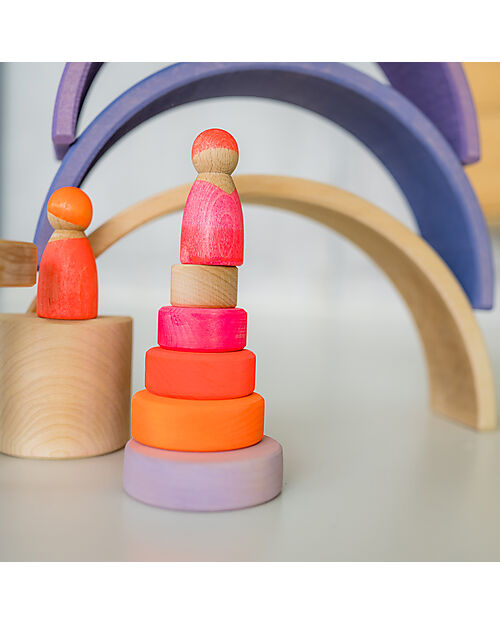 Grimm's Small Conical Tower - Neon Pink - Includes 5 Rings Montessori Toys