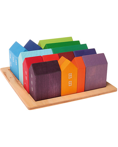 Grimm's Small Houses Building Set - 15 pieces -  Original, educational, fun! Wooden Blocks and Construction Sets