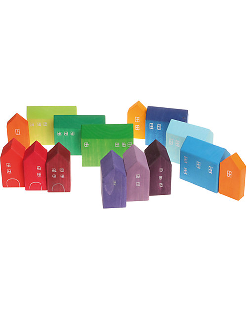 Grimm's Small Houses Building Set - 15 pieces -  Original, educational, fun! Wooden Blocks and Construction Sets