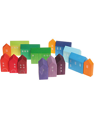 Grimm's Small Houses Building Set - 15 pieces - Original, educational, fun! Wooden Blocks and Construction Sets