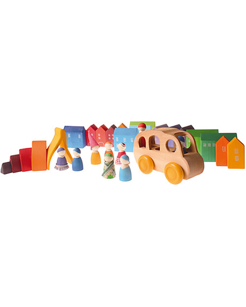 Grimm's Small Houses Building Set - 15 pieces -  Original, educational, fun! Wooden Blocks and Construction Sets