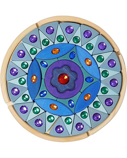 Grimm's Small Sparkling Mandala Set - Blue and Purple - FSC Linden Wood Montessori Toys