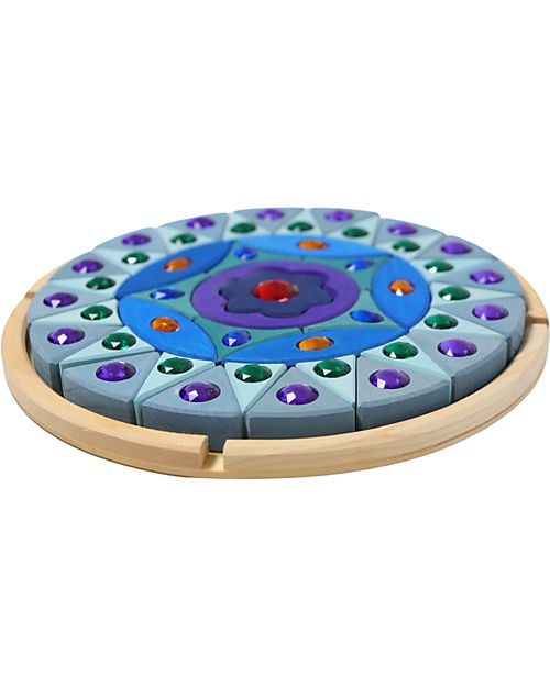 Grimm's Small Sparkling Mandala Set - Blue and Purple - FSC Linden Wood Montessori Toys