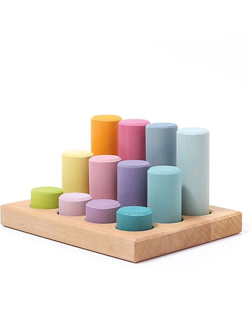 Grimm's Stacking Game Small Rollers - Pastel - FSC Linden Wood Montessori Toys