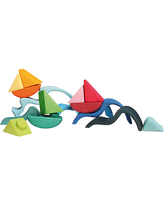 Grimm's Wooden Blocks Set Rolling Boats Wooden Blocks & Construction Sets