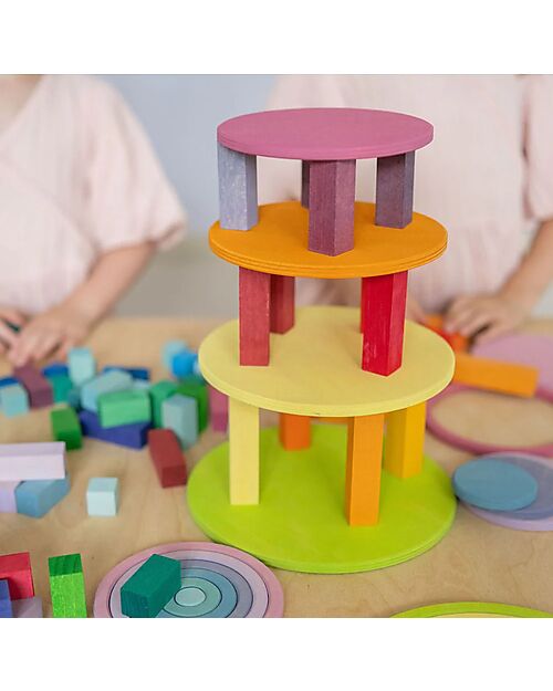Grimm's Wooden Concentric Circles and Rings - Pastel - 20 pieces Montessori Toys