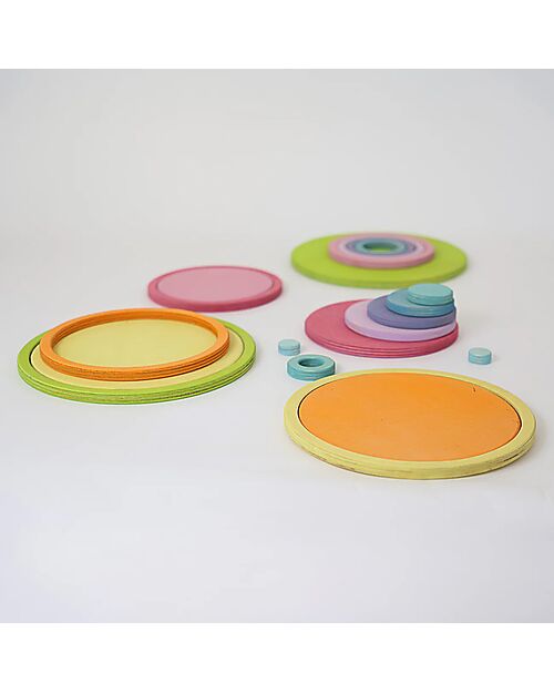 Grimm's Wooden Concentric Circles and Rings - Pastel - 20 pieces Montessori Toys