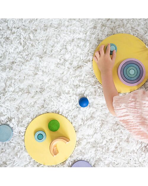 Grimm's Wooden Concentric Circles and Rings - Pastel - 20 pieces Montessori Toys