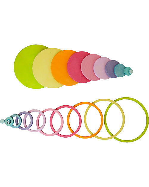 Grimm's Wooden Concentric Circles and Rings - Pastel - 20 pieces Montessori Toys