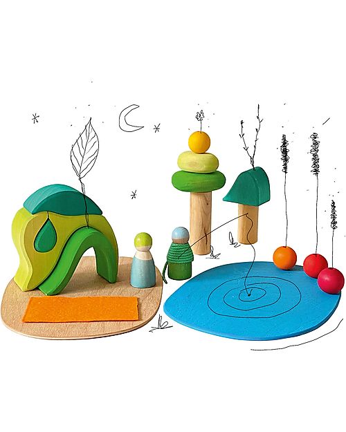 Grimm's Wooden Educational Game - Small World Play In the Woods - 19 Pieces Montessori Toys