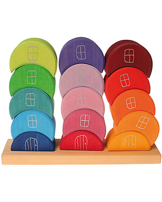 Grimm's Wooden Piling Game Moon Houses - 16 pieces - Original, educational, fun! Wooden Blocks & Construction Sets