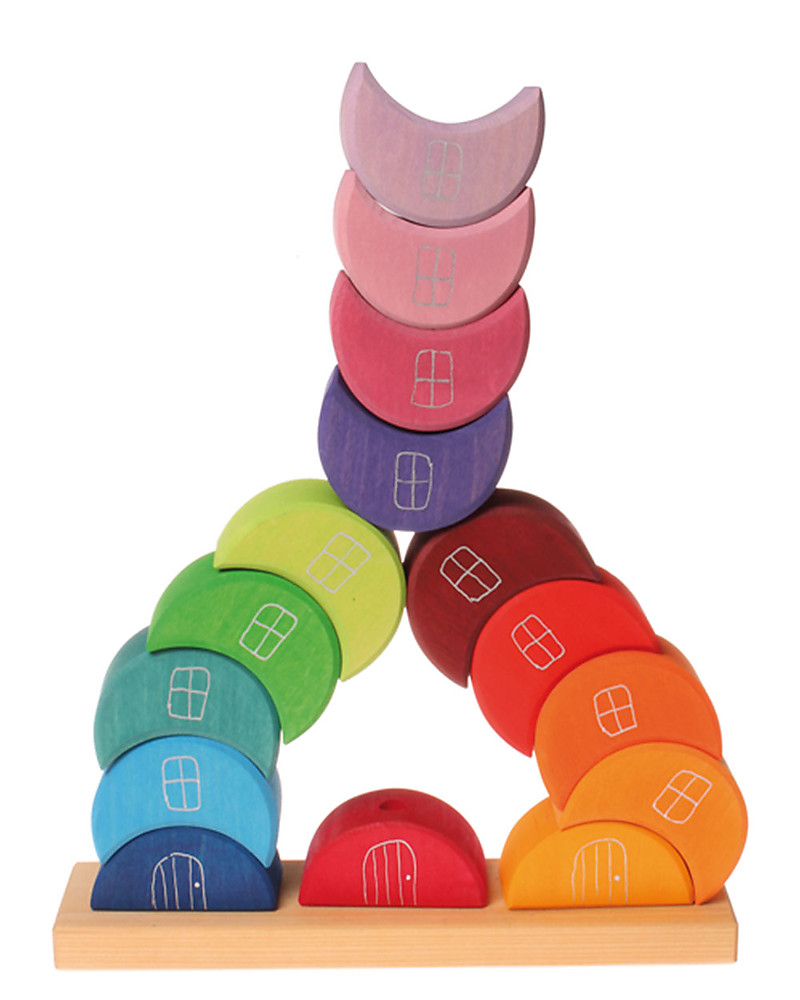 Grimms Wooden Moon Houses Piling Game /& Stacking Set