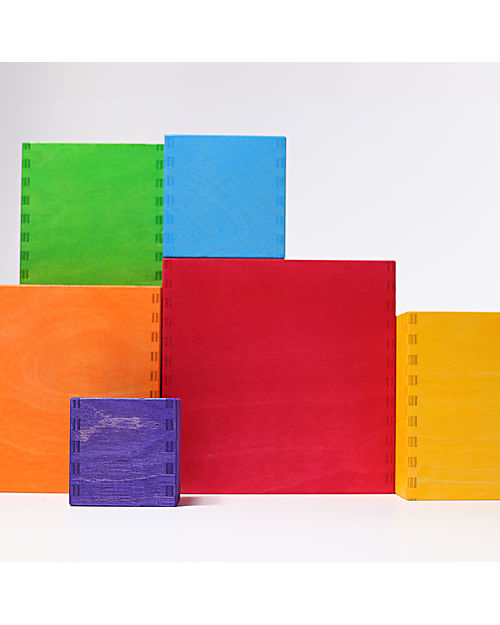 Grimm's Wooden Square Multi-Purpose Game Set - Rainbow - 6 Pieces Montessori Toys