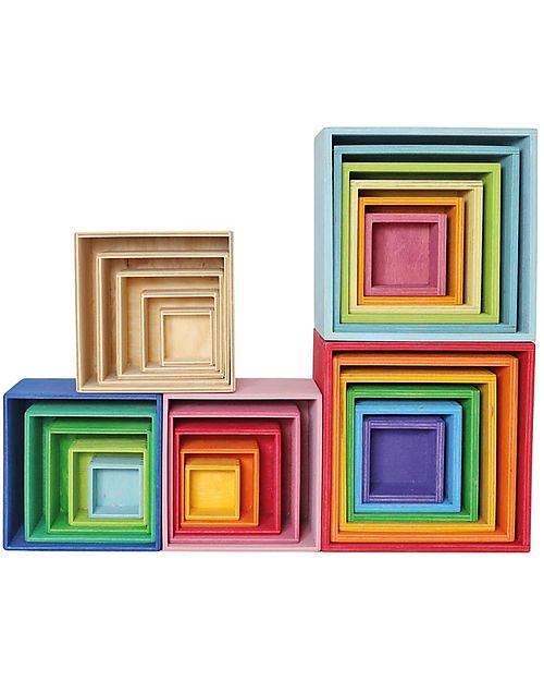 Grimm's Wooden Square Multi-Purpose Game Set - Rainbow - 6 Pieces Montessori Toys