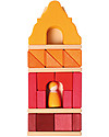 Grimm's Wooden Stacking Toy Framehouse, Red - Includes 23 building blocks and one peg doll! Wooden Blocks and Construction Sets