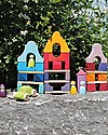 Grimm's Wooden Stacking Toy Framehouse, Red - Includes 23 building blocks and one peg doll! Wooden Blocks and Construction Sets