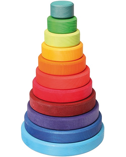 Grimm's Wooden Stacking Toy Large Conical Tower - Includes 11 colourful rings! Wooden Stacking Toys
