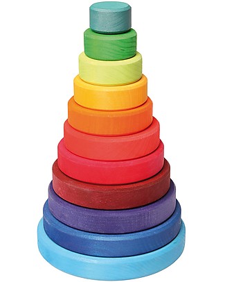 Grimm's Wooden Stacking Toy Large Conical Tower - Includes 11 colourful rings! Wooden Stacking Toys