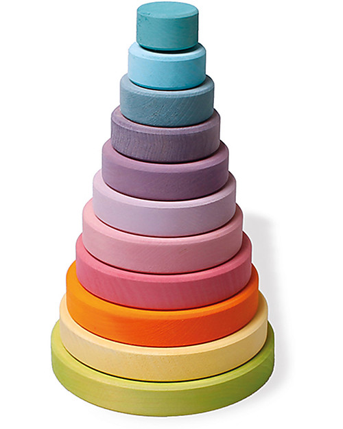 Grimm's Wooden Stacking Toy Large Conical Tower - Includes 11 pastel colors rings! Wooden Stacking Toys