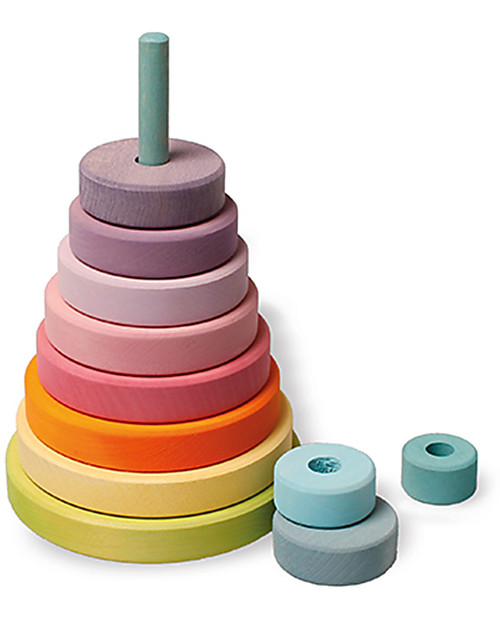 Grimm's Wooden Stacking Toy Large Conical Tower - Includes 11 pastel colors rings! Wooden Stacking Toys