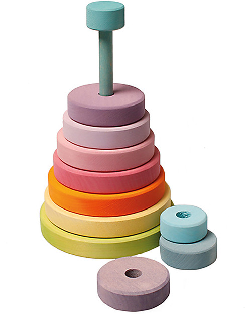 Grimm's Wooden Stacking Toy Large Conical Tower - Includes 11 pastel colors rings! Wooden Stacking Toys