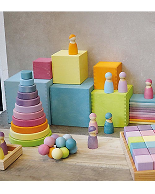 Grimm's Wooden Stacking Toy Large Conical Tower - Includes 11 pastel colors rings! Wooden Stacking Toys