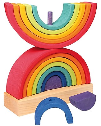 Grimm's Wooden Stacking Toy Rainbow Tower, 15 Pieces Montessori Toys