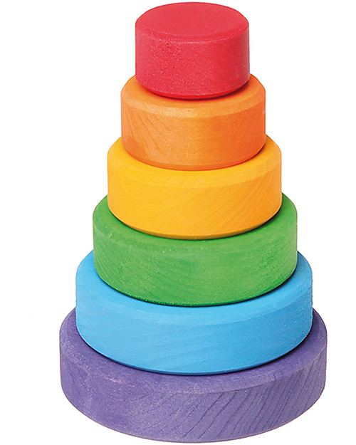 Grimm S Wooden Stacking Toy Small Conical Tower Includes 6 Colourful Rings Unisex Bambini