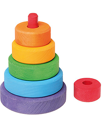 Grimm's Wooden Stacking Toy Small Conical Tower - Includes 6 colourful rings! Wooden Stacking Toys